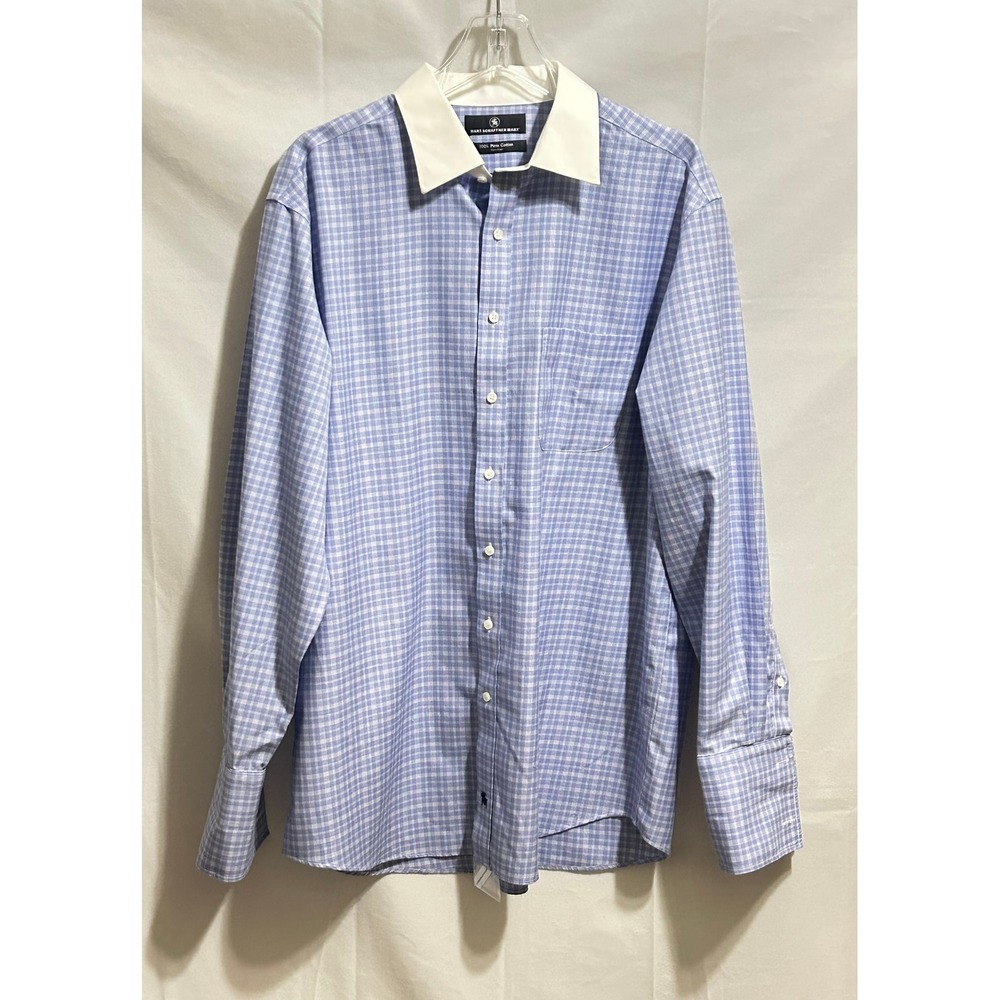 Hart Schaffner Marx Mens Dress Shirt Blue Plaid 17/35 Pima Cotton Non Iron‎